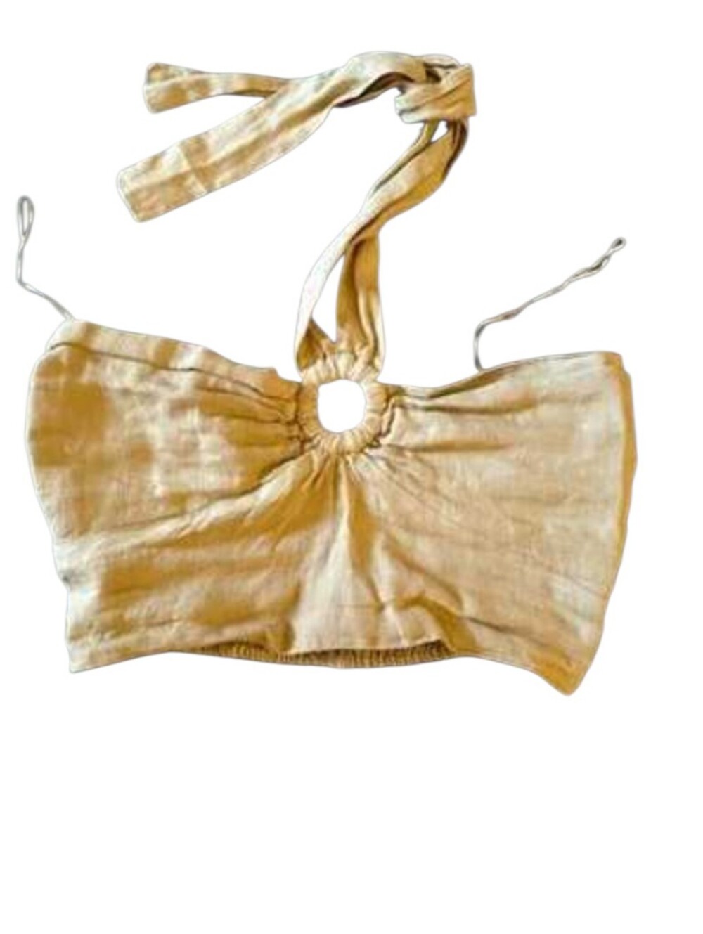 Zara NWT Linen Halter Keyhole Crop Top Large Taupe Neutral